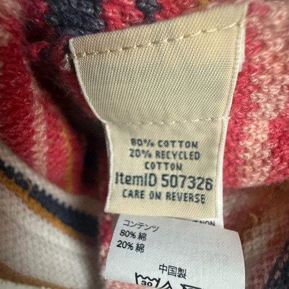 LL Bean Womens Medium Striped Cotton Raglan Sweater Red Pink Mustard 507326 - Picture 8 of 8